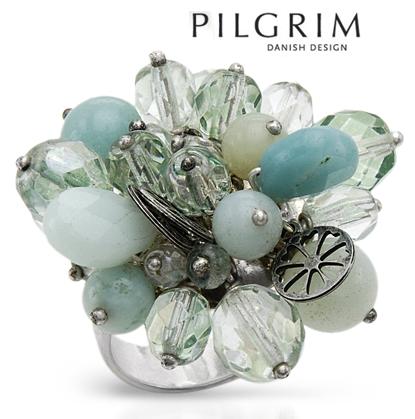PILGRIM-BLUE N GREEN CRYSTALS COCKTAIL RING